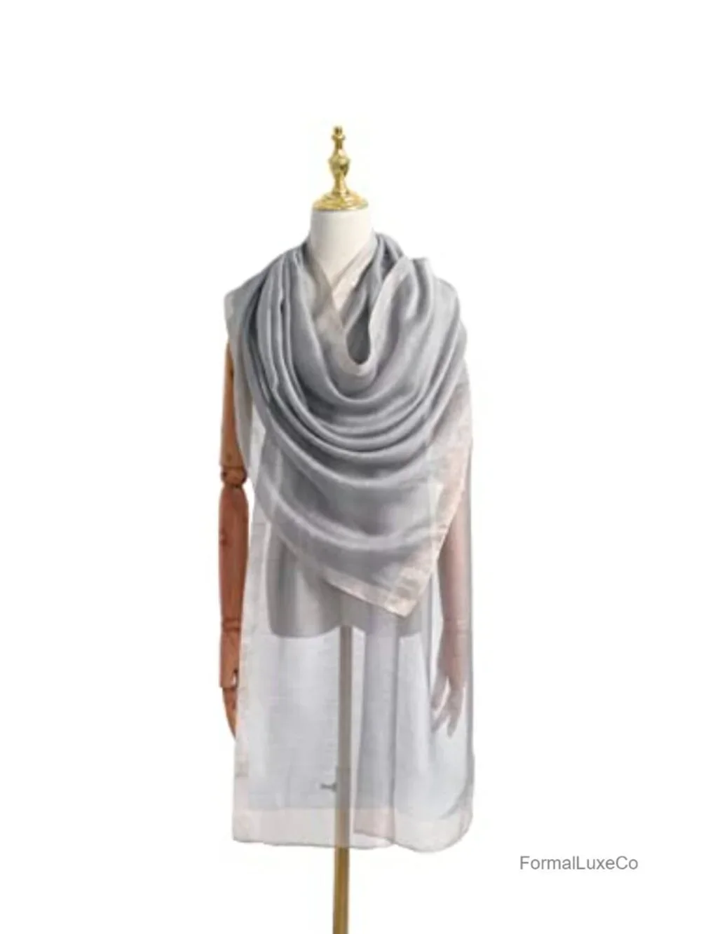 Silk Blend Metallic Trim Shawl Wrap - Elegant Evening Accessory - Gift Ready